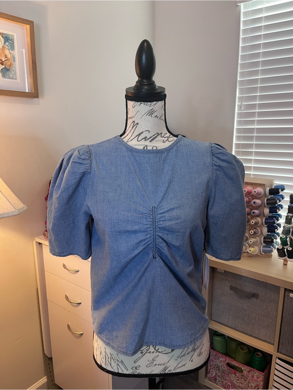 Nation LTD Light Blue Puff Sleeve denim top XS
